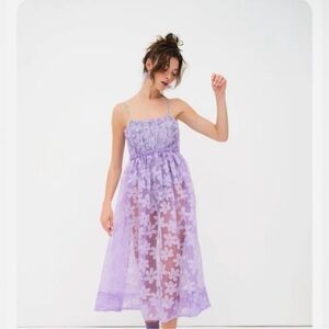 For Love & Lemons Villegas Floral Sheer Fabric Bodysuit Midi Dress Size XS NWT